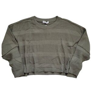 Rae Mode Boxy Cropped Knit Sweater Oversized Poncho Style Olive Green Large